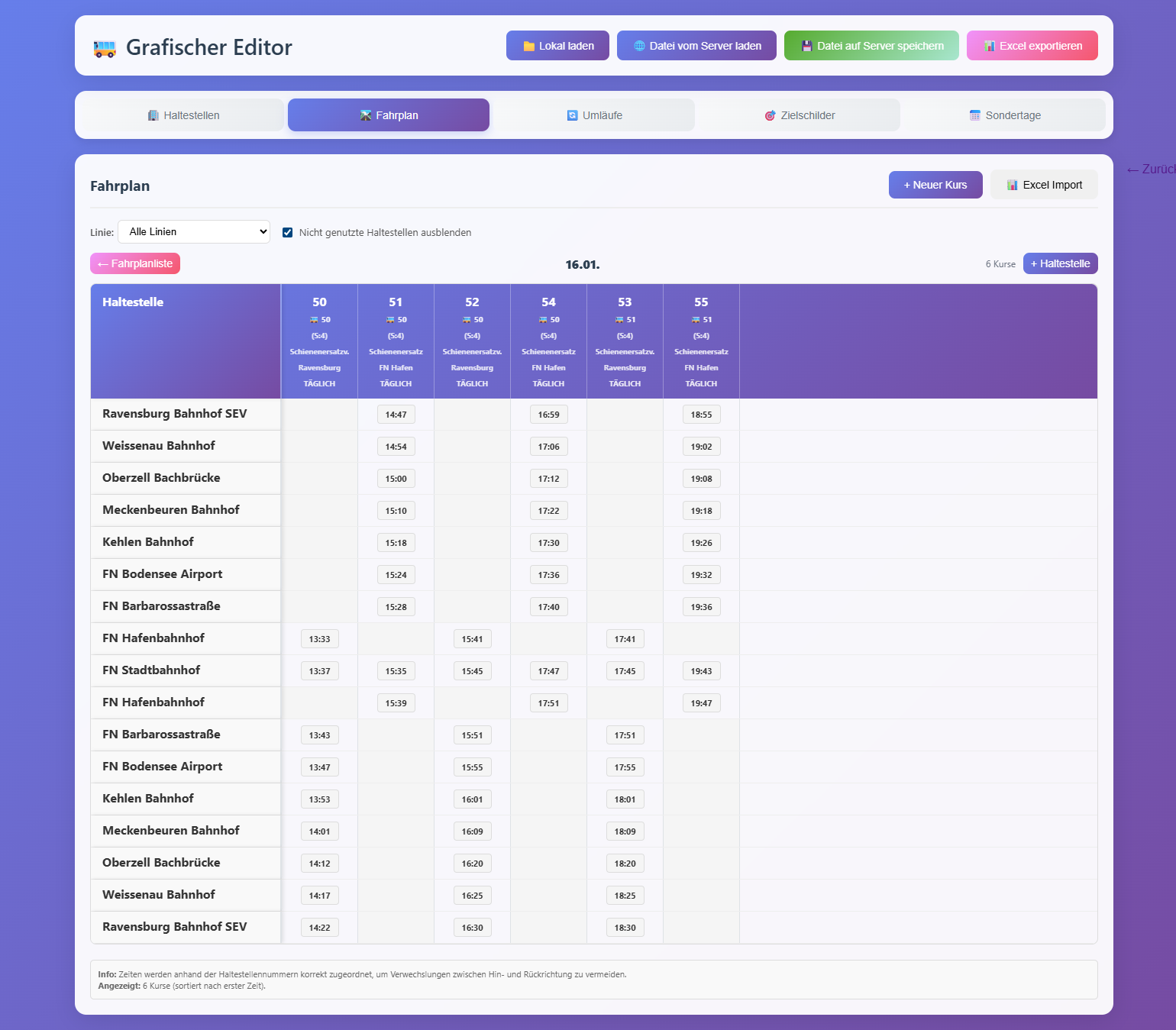 Online Portal – Fahrplanverwaltung