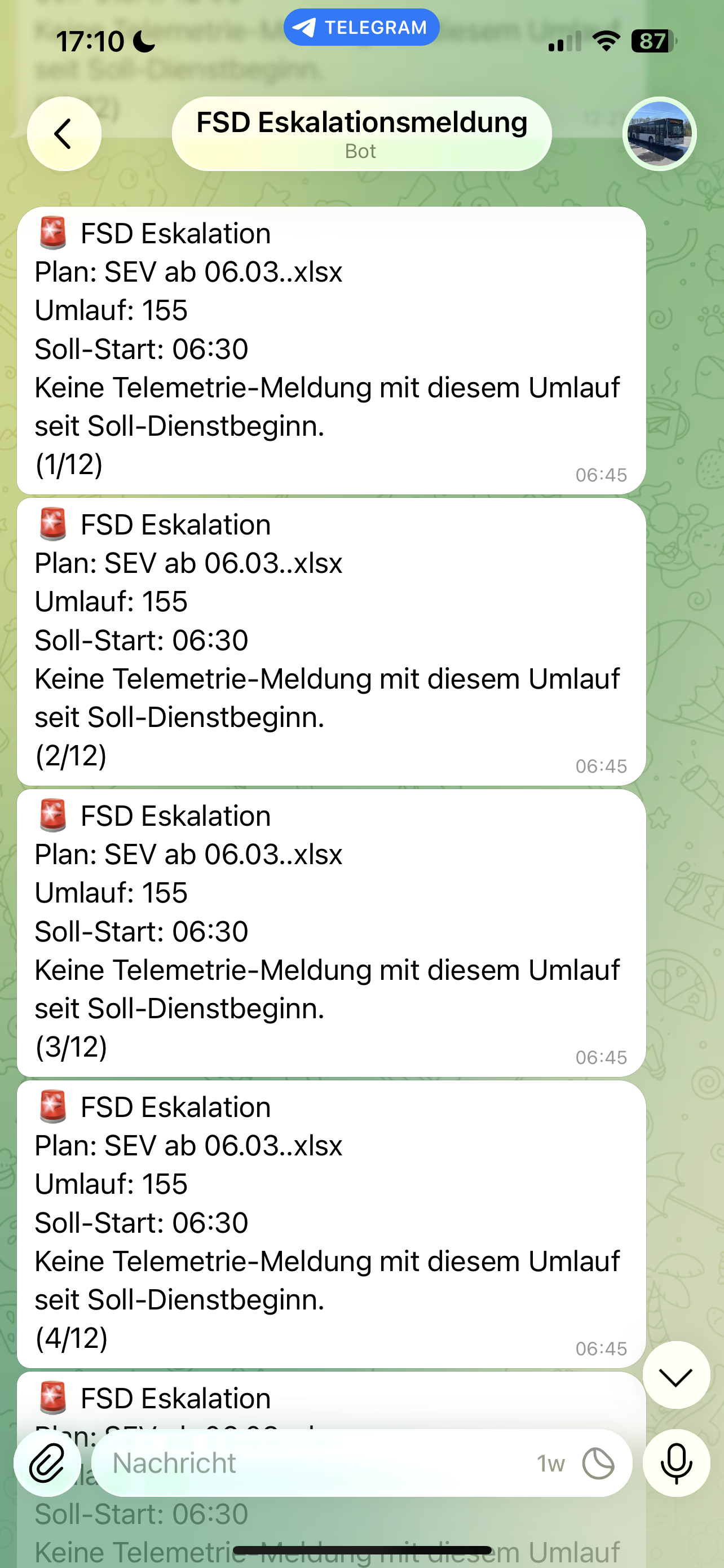 Online Portal – Eskalationsmeldung in Telegram